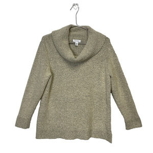 Calvin Klein Women's Gray Cream Cowl Neck Long Sleeve Sweater - Size L